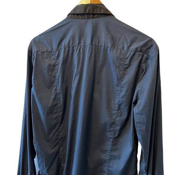 MENS H&M 5 Cotton Stretch Navy Blue Long Sleeve Button Up Dress Shirt L - Picture 4 of 8